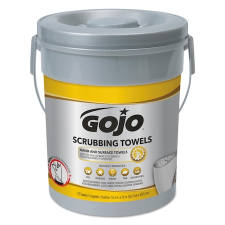 Gojo Scrubbing Towels, Hand Cleaning, Silver/Yellow, 10 1/2x12, 72/Bkt, 6 PK 6396-06